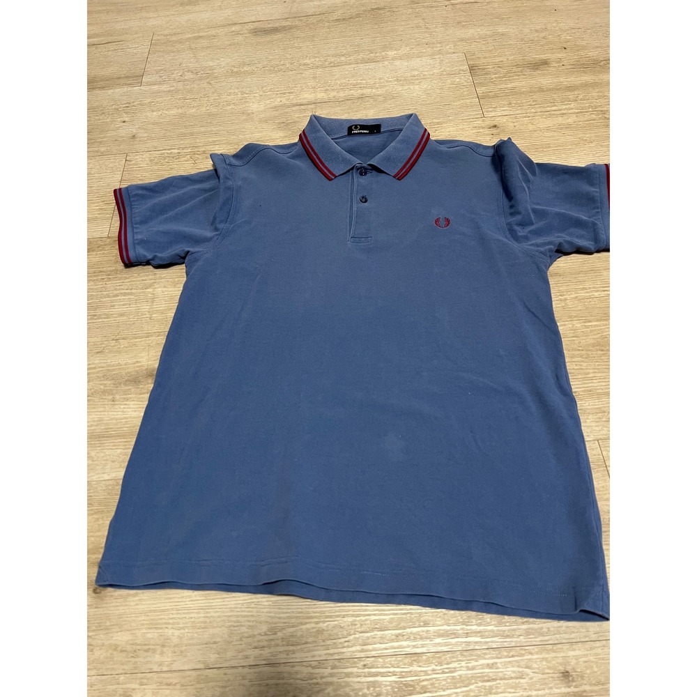 Fred Perry Polo Shirt Light Blue Red Mens Large Punk Oi! GBH blitz sham69